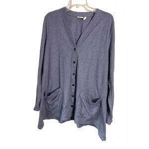 LOGO Cozy Open Front Asymmetrical Cardigan with Pockets - Relaxed Fit Large